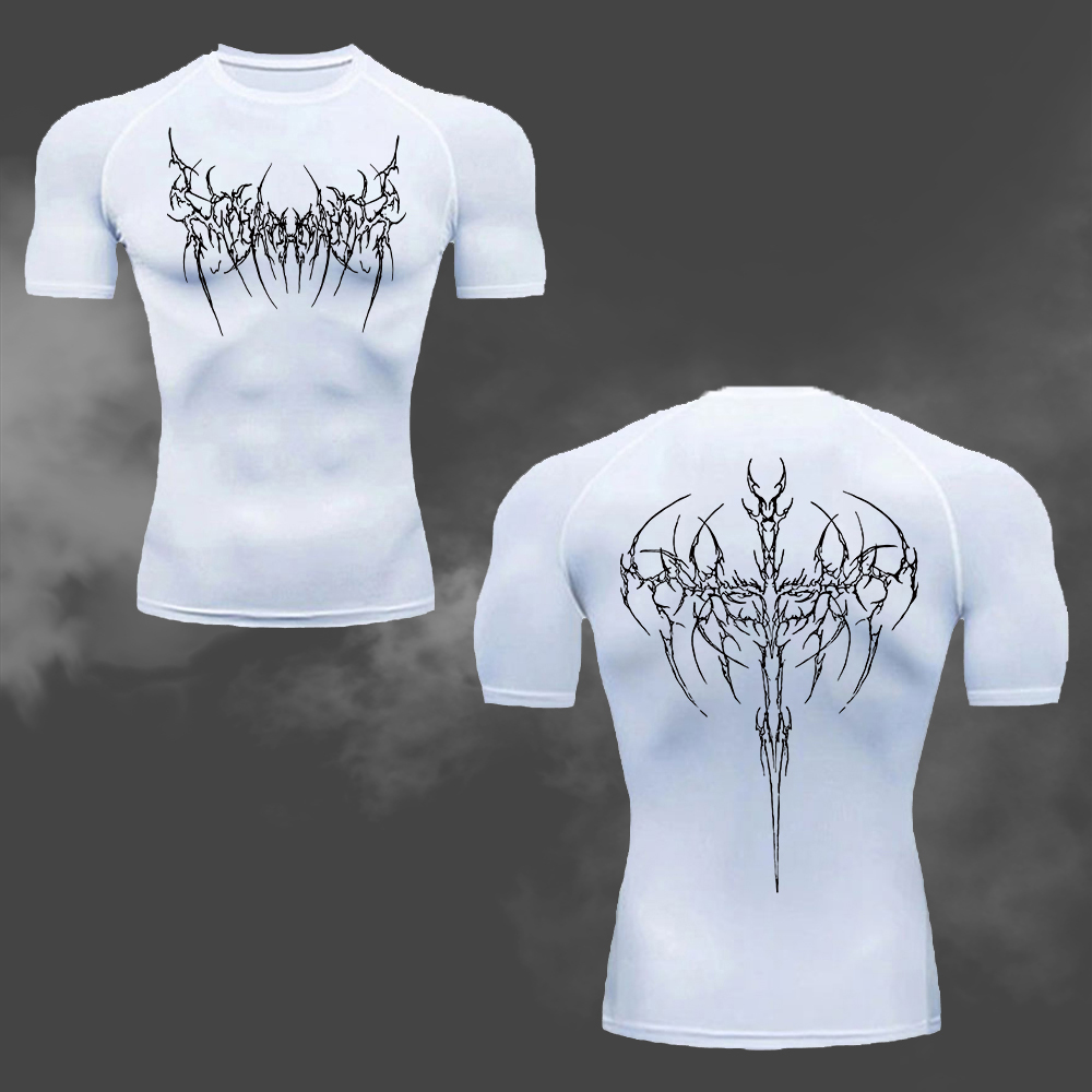 Cycling Commute Training - Men's Compression T-Shirt Gothic Line Print