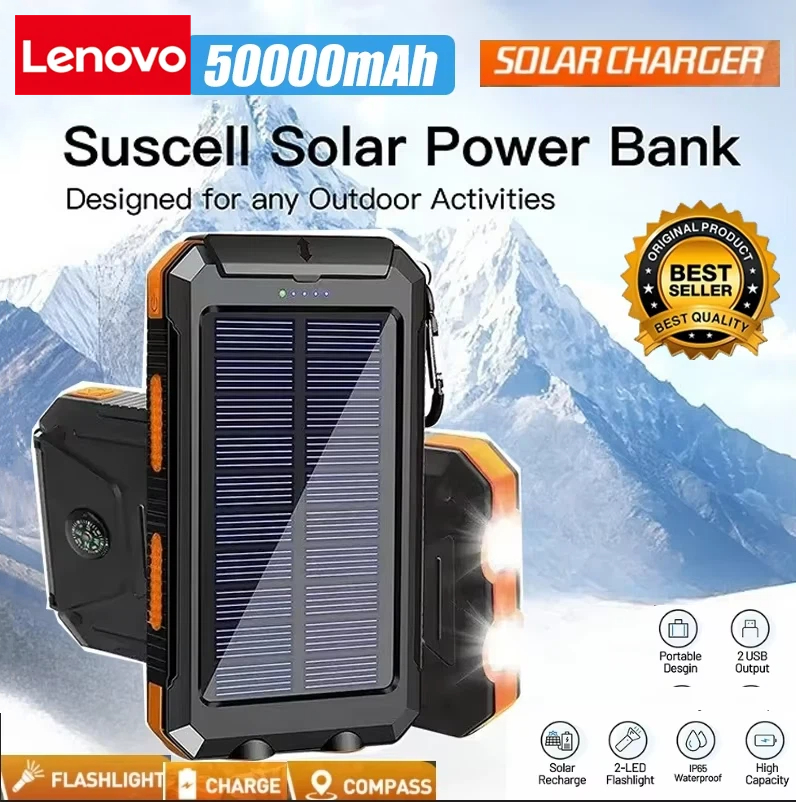 Usb Charger Dynamo - Lenovo 50000mAh Solar Power Bank Portable