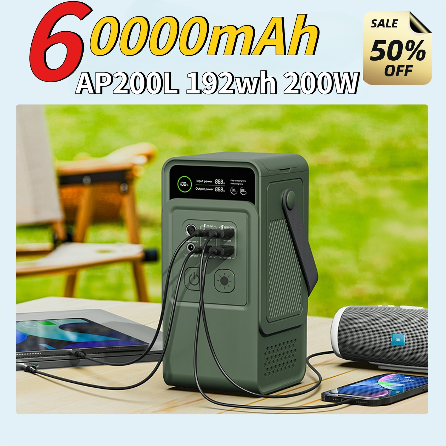 Usb Charger Dynamo - 60000mAh 200W 192Wh Camping Power Station