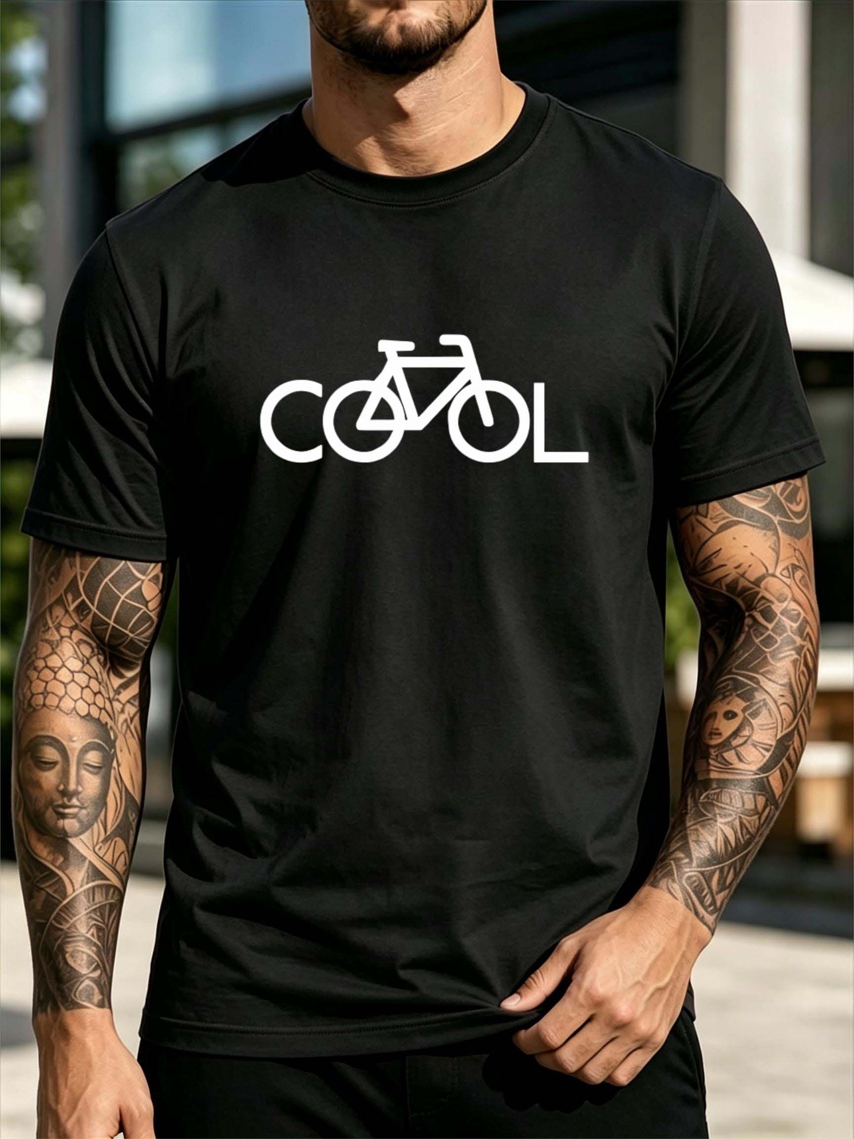 Cycling In City - Men's Round Neck Short-Sleeve T-Shirt in